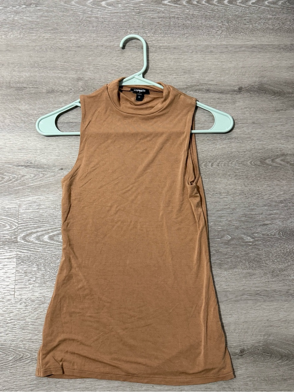 Express Sleeveless Mock Neck Tank Top in Camel Brown